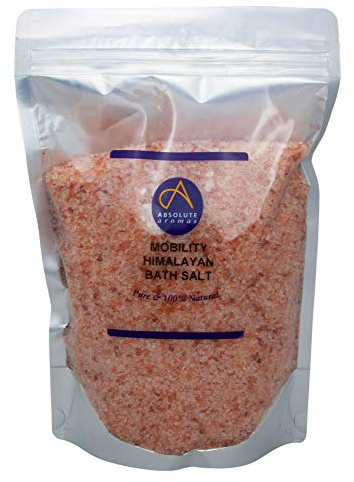 Absolute Aromas Badesalz Mobility 1 kg – Natürliches, grobes rosa Himalayasalz, angereichert mit 100% reinen ätherischen Ölen aus Ingwer, Eukalyptus, Pfefferminze und Rosmarin