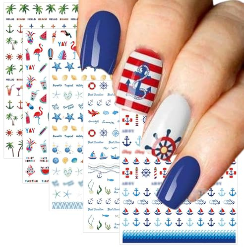 TailaiMei Summer Nail Decals Stickers, Self-Adhesive DIY Design Nail Art Decorations (12 Sheets)