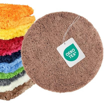 WohnDirect Badezimmerteppich Rund Ø 56 cm Braun – Badematte Rund Flauschig & rutschfest, Kleiner Badvorleger Saugstark, Waschbar, für Gäste-Bad & Fußbodenheizung
