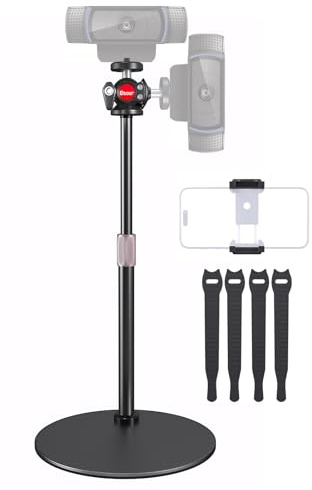 Etour Webcam Stand for Desk, with 360 Ballhead, Heavy Base Height Adjustable Tripod for Logitech Webcam C922 C930e C920 C615 C960 C920x BRIO 4K NexiGo N60, Phone Mount, Gopro with 1/4 Thread