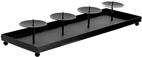 Metall Adventskerzen Tablett anthrazit - 40 cm - Stumpen Kerzen Halter mit Docht - Weihnachten Advent Winter Tisch Dekoration Adventskranz eckig modern