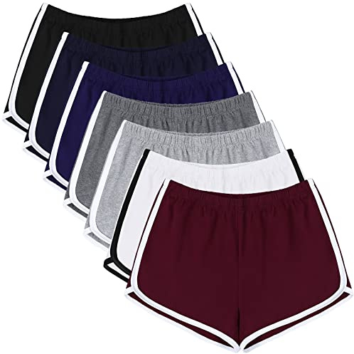 URATOT 7 Pack Womens Cotton Shorts, Dolphin Booty Athletic Gym Sports Shorts for Yoga Lounge Running