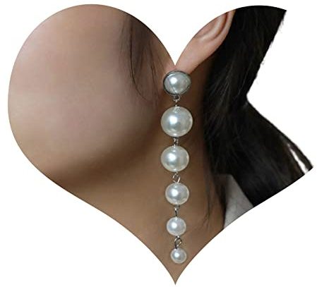 Yienate Elegante Große Perlenohrringe Ohrstecker Lange Quaste Ohrringe Übertrieben Große Perle Quaste Ohrstecker Hängende Ohrringe Mode Perlenschmuck Für Frauen Und Mädchen