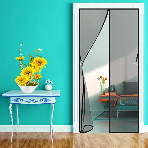 Fly Screen Door Windows to Open & Close, 160x180cm Self-Adhesive Insect Screen Roller Blind Keep Fly Bug Out, Black, 663 Size