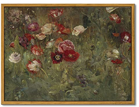 InSimSea Lienzo enmarcado para pared, decoración vintage, decoración floral para pared, pintura al óleo clásica, impresiones en lienzo, una cama de amapolas, regalos retro para decoración del hogar,