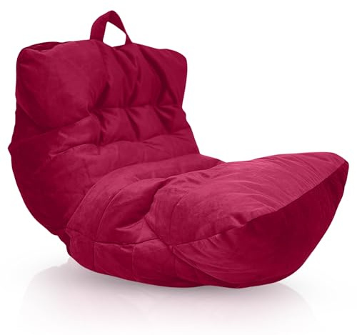 Aiire Fauteuil Pouf Salon Moderne - Pouffe Géant Interieur Adulte ou Ado avec Remplissage pour Décoration de la Chambre – Gros Bean Bag XXL ou Coussin de Sol en Velours Rouge