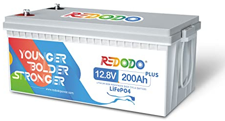 Redodo 12V 200Ah Plus LiFePO4 Batterie mit 200A BMS, Max. 2560W Spannung Ausgang Lithiumbatterie mit 4000+ Deep Cycles Akku für Wohnmobil, Solaranlage, Boot usw | Lithium Batterie Ideal für Wohnmobile, Camping, Marineanwendungen und Notstromsysteme im Haus, 5 Jahre Garantie