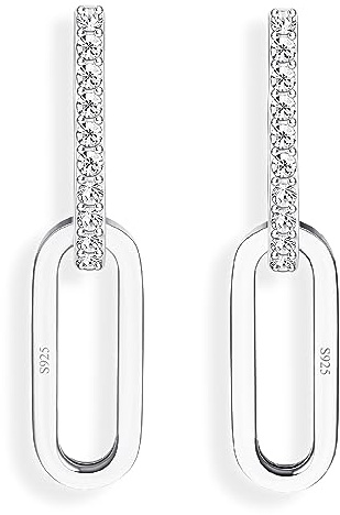 Milacolato Ohrringe Hängend Silber 925 Für Damen Mädchen Sterlingsilber Kleine CZ Creolen Mit Geometrischem Ovalem Tropfen Hängeohrringe Creolen 18 Karat Vergoldet Schmuck Geschenk Für Sie