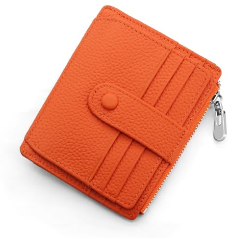 REETEE Geldbörse Damen Herren Klein Echtes Leder Kreditkartenetui RFID Schutz Geldbeutel Damen Kartenetui mit Münzfach, Mini Männer Portemonnaie 14 Kartenhalter Slim Wallet Geschenkbox (orange)