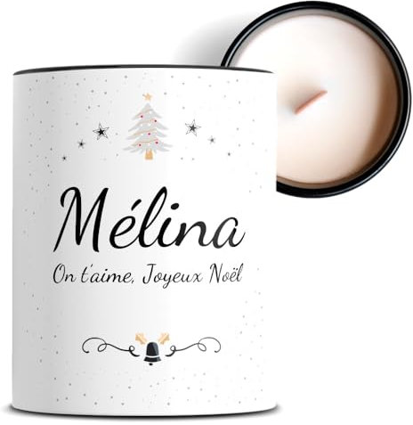 Bougie parfumée personnalisée texte - Idée cadeau noël femme - Décoration bougie noël - Cadeau femme -100% Cire végétale Soja - Céramique