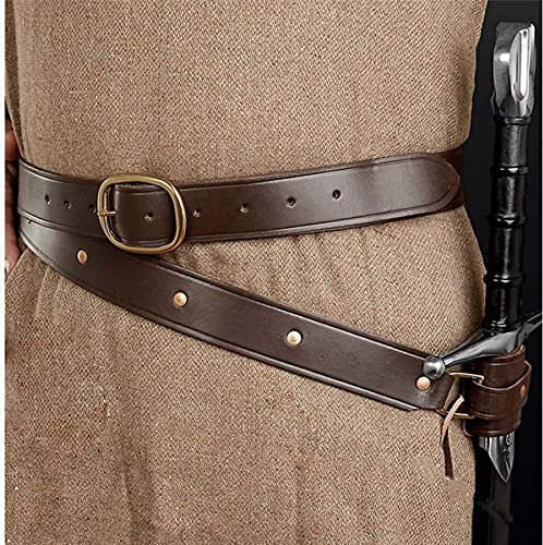 IBaLzi Mittelalterlicher Renaissance-Schwerthalter, Verstellbarer Taillengürtel aus PU-Leder, Taillenscheide, Scheide, Herren, LARP, Ritter, Waffe, Cosplay, Gürtelholster, viktorianisches LARP-Kostüm