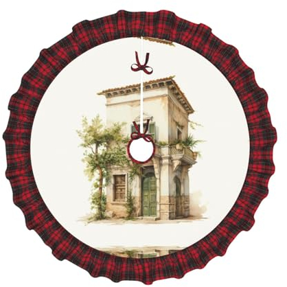 Premium Weihnachtsbaum-Zubehör mit dekorativer Matte, großer Weihnachtsbaumrock für Urlaubsdekoration und Weihnachtsdekoration, antikes Gebäude mit römischem Olivenzweig und griechischem