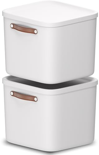 Rotho Maloja Aufbewahrungsbox mit Deckel 40 L 2er-Set stapelbar Creme-Weiß | Aufbewahrungsboxen im 2er-Set, sicher verschließbar, mit ergonomischen Griffen, modular stapelbar, 97 % Recyclingkunststoff
