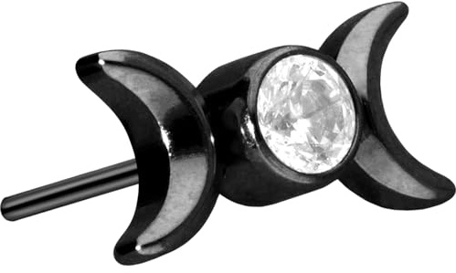 PIERCINGLINE Titan Aufsatz mit Push Pin 2 MONDE + KRISTALL OHNE Labret Stecker Piercing Ohr Tragus Helix Conch Farbauswahl