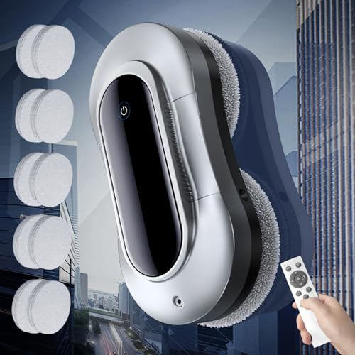 Robot limpiador automático de ventanas 5600Pa Succión fuerte, Robot Limpiacristales con 10 almohadillas para trapeador, Control remoto, Tanque de agua dual de 30 ML, Solución de limpieza versátil