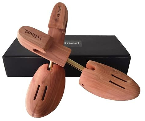 Refined. Cedar Shoe Tree Adjustable Shoe Keeper for Men Cedar Wood Shoe Tree for all types of flat-sole shoes, Beige, Medium /9-10 US
