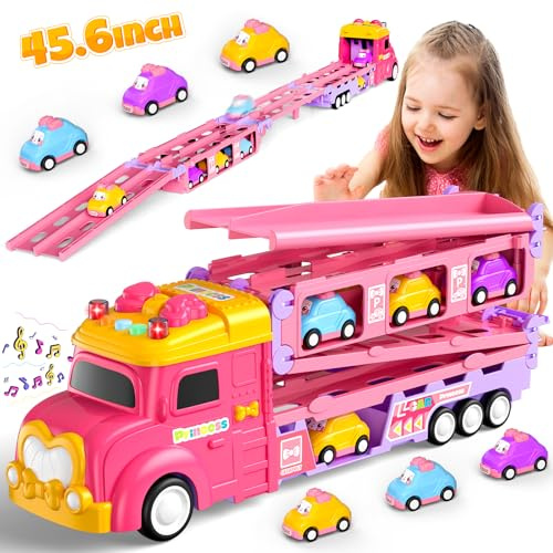 Hot Bee Spielzeug ab 2 3 4 5 Jahre Auto Spielzeug Kinder LKW Auto Spielzeugautos Transport Truck Rennbahn Kinderspielzeug Kleinkindspielzeug Alter 3-6 Jahre Geburtstag Geschenke Mädchen