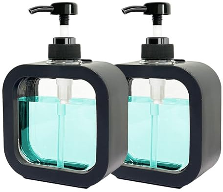 Distributeur Savon, 2 Pièces Flacon Pompe Vide, Distributeur Liquide Vaisselle et Produits Soin Personnel Salle de Bain, Cuisine (500ml 2pcs-Noir)