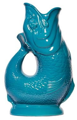 The Original Gluggle Jug - Teal Glug Jug in XL, 28cm 1.4L - Gug Glug Fish Shaped Jug - Decorative Glugging Water, Cocktail, Wine & Gin Pitcher, Decanter or Vase - Hand Made in Britain