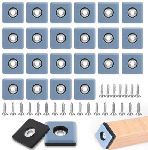Casenly Teflongleiter zum Schrauben Möbelgleiter, 24 Stück Teflon Möbelgleiter für Schwere, 25 x 25mm Möbel Quadrat Möbelschieber, Rechteckig Stuhlgleiter mit Schraube für Teppich Möbel Stuhlbeine