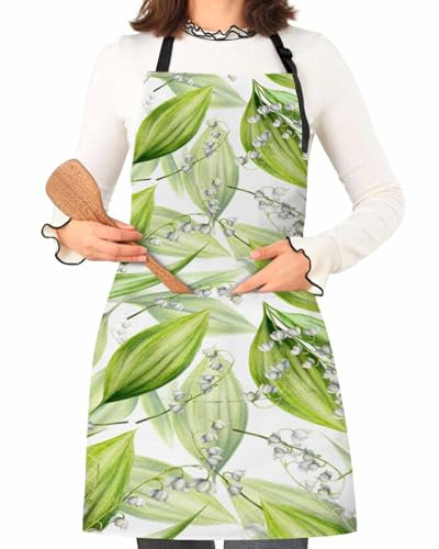 Arbeitsschürze, Aquarell Blätter Tropische Botanische Blumen Grün Weiß Malschürze Premium Küchenschürze Verstellbare Schürze Für Bbq Gartenar Bemalen 70X84Cm