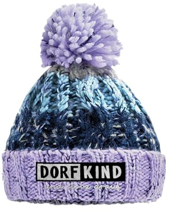 tshirtladen Bommelmütze mit Stickerei Dorfkind und stolz Drauf aus mehrfarbigem Strick mit Zopfmuster doppellagig warm gefüttert mit Thermalband Unisex Wintermütze
