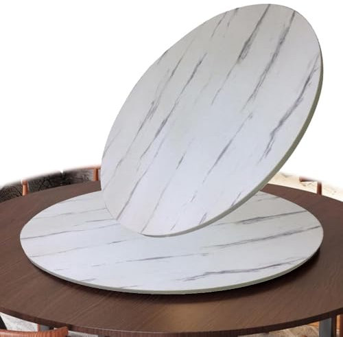 IMUNKT Plateau De Service Rotative en Bois, Grand Plateau Tournant Assiette De Service, Ø 50~120cm, Lazy Susan Plateau De Service Rond, 360° Rotation(White Marble,50cm (20 in))