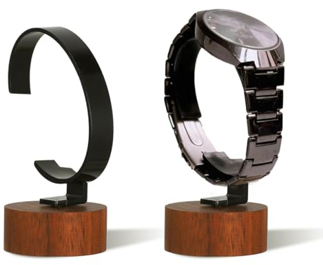 Cabilock Uhrenständer Aus Holz Und Acryl Mit Schwarzem C-Ring Kompakter Armbanduhrenhalter Für Zuhause Und Einzelhandel Elegante Präsentation Auf Walnussholzsockel