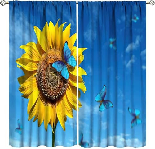 Kinder Verdunkelungsvorhänge 300X280 cm (B + H) Blumentier Schmetterling 3D Polyester Ösen Vorhang, Für Wohnzimmer Schlafzimmer Blickdicht Schallschutzvorhänge 2Er Set 2X -Esszimmervorhang -141201027