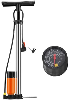 Pompa Per Bicicletta,Pompa Bicicletta A Pavimento,Pompa Bici Con Manometro,Adatta Per Biciclette, Motociclette,Palloni E Altro (argenteo, 41cm)