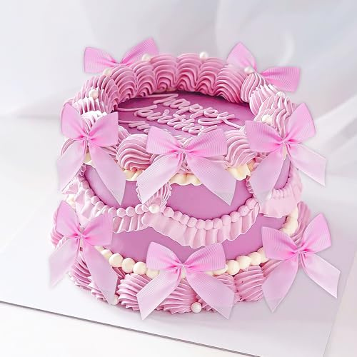 JeVenis Rosa Kuchendekoration Rosa Seidenband Schleife Kuchen Topper Bogen Kuchen Dekor Kokette Geburtstagstorte Bachelorette Kokette Geburtstagsparty Bogen Party Dekorationen