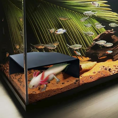 Aquarium Corner Cave Hide Axolotl Cichlid Cave Fish Tank Accessories, Corner Fish Aquarium Cave Hide with Viewing Window, Terrarium/Aquarium Underground Natural Cave