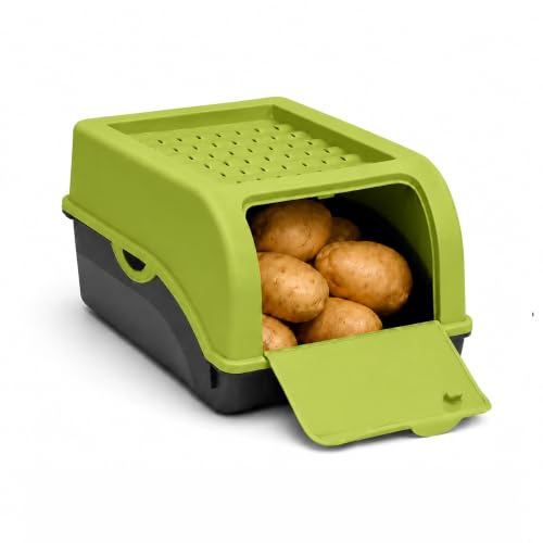 ARTECSIS® 1 x Kartoffel Aufbewahrungsbox mit Deckel für 2,5 kg Kartoffeln (grün) - Vorratsbehälter & Vorratsdosen Gemüse & Lebensmittel - Kartoffelbox, Zwiebelbox, Gemüsebox (inkl. 6 Aufkleber)