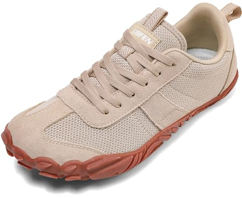 UBFEN Sneakers Barefoot Shoes for Womens Mens Minimalist Trail Running Hiking Comfortable Walking Light Brown Size US 7.5 Women/5.5 Men