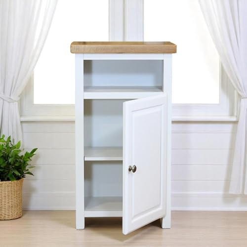 GROF GROFurniture Snow White Slim Cabinet, Bathroom Storage Cabinet, Oak Painted Kitchen Cupboard, Hallway Storage Unit, Storage Cupboard, Bathroom Unit or Kitchen storage unit