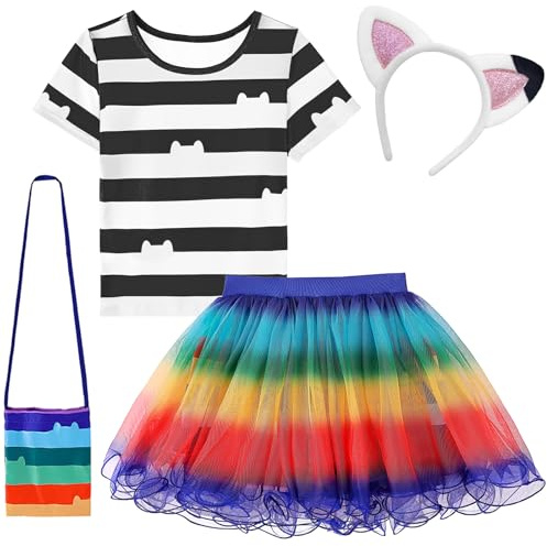 keaiyouhuo Vestito Tutù Arcobaleno per Bambine, Set di Costumi per Bambine di Compleanno con Fascia e Borsa Abiti Natalizi