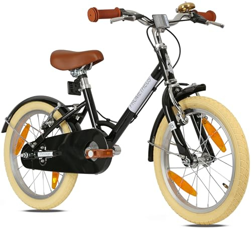 PROMETHEUS BICYCLES Bicicletta retrò per bambini 18 pollici ragazzi a partire dai 6 anni – bicicletta per bambini 18 pollici ragazzo ragazza bicicletta bambini Petitage in nero