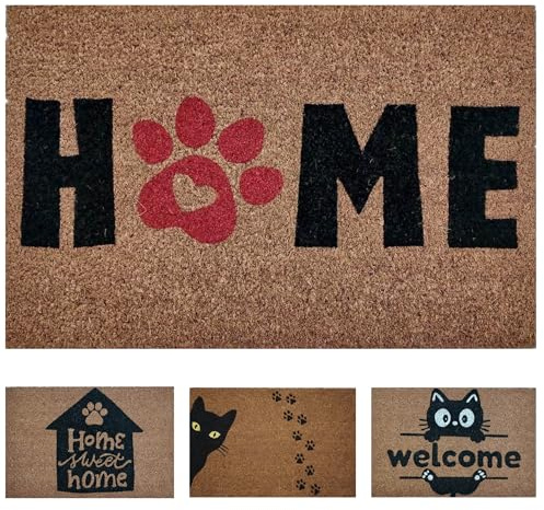 KOKO DOORMATS Felpudo Entrada Casa - Home Huella Perro, 60x40 cm, Coco | Base antideslizante de PVC, fibra de coco natural, apto para interior y exterior, Felpudos Perro, Originales y Divertidos