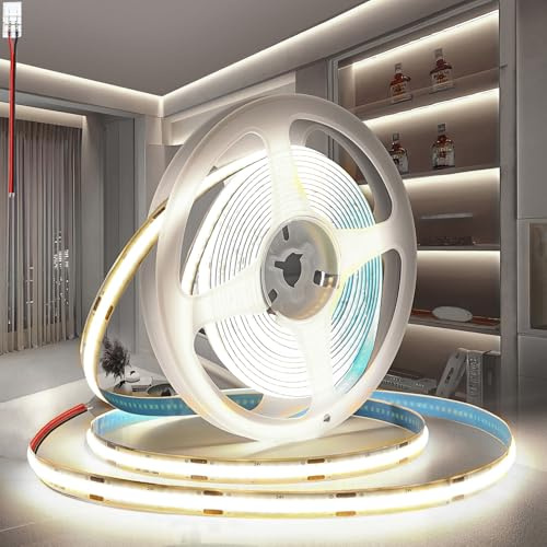 PERVADEO 24V COB LED Streifen Weiß 6000K, 5m Selbstklebend LED Strip 320LEDs/m 8mm Breite CRI90+ Flexibles LED Band helles Unterbaulicht für Fernseher, DIY Dekoration(Ohne Netzteil)
