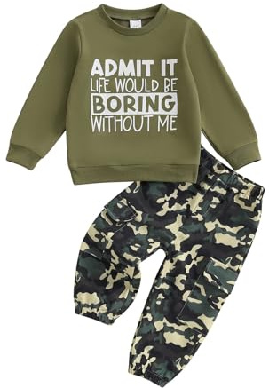 wdehow Toddler Kids Baby Boy Fall Outfits 1T 2T 3T 4T 5T Letter Print Long Sleeve Tops Camouflage Pants Winter Clothes Sets (D-C Green, 4-5T)