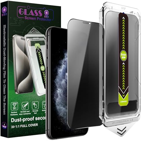 SY SHANGYAN 2-Pack Privacy Anti-Spy Screen Protector for iPhone X/XS/11 Pro (5.8),9H Tempered Glass,Full Coverage,Anti-Fingerprint,Auto Dust Removal,Bubble-Free,Easy Fit