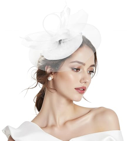 Zando White Fascinators for Women, White Fascinator for Weddings, 2-in-1 Headband Hat with Clip, Elegant Hair Accessories for Mother of the Bride & Guest Outfits, Royal Ascot Ladies Day & Tea Party