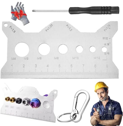 Stainless Steel Double-Sided Bolt Gauge Card, Portable Highly Precise Bolt Size-It Gauge, Pocket-Sized Pitch Size Measurement Tool, Compact Metric Thread Checker Size Finder with Clear Scale