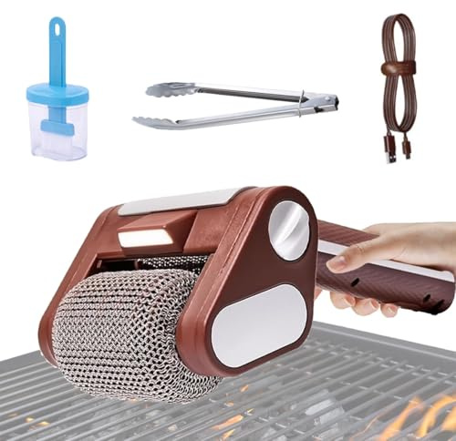 Saker Nettoyeur De Gril électrique Sans Poils, Brosse Rotative Rechargeable Sans Fil Avec éclairage LED Rouleau électrique En Acier Inoxydable 304 à 350 Tr/Min Tête Lavable Au Lave-Vaisselle