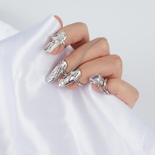 NICENEEDED 4 PCS Juego de Anillos Protectores para Uñas con Punta de Dedo de Plata Punk, Anillo de Uñas con Punta de Dedo con Apertura Ajustable