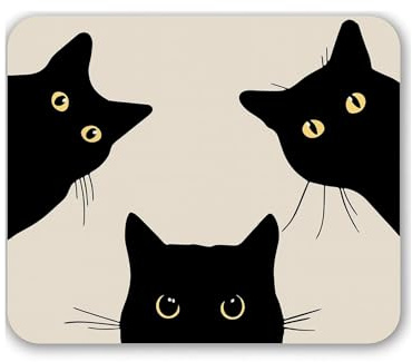 ELLENNE Tappetino Mousepad 240x200mm | Tre Gatti Neri | C7 | Tappetino per Mouse 240x200mm | Superficie in Lycra Ultra-Liscia | Antiscivolo, Lavabile per Casa Ufficio Laptop PC Gaming