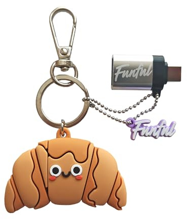 FUNFUL [ 2 IN 1 ] Chiavetta divertente Usb 32 GB + Portachiavi CROISSANT Per godersi la vita, con Adattatore USB C per la Piena Compatibilità - Regali Originali per Bambini, Ragazze e donne