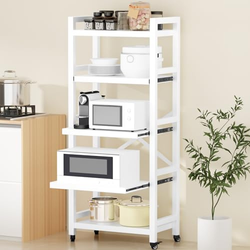 faitlux Küchenregal mit vollausziehbaren,5 Ebenen Schmalregal bis 160 kg | Vollauszug•160 kg Tragkraft•Rostgeschützter Stahl•Rollen mit Bremse•Für Mikrowelle, Airfryer & Kaffeemaschine