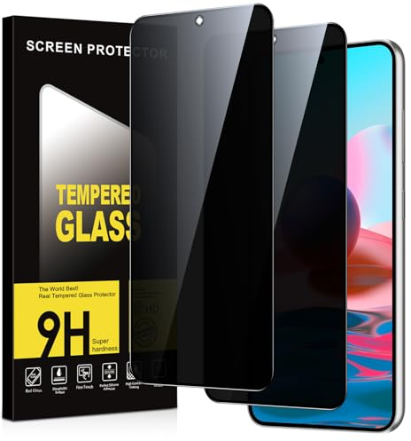Micnkifo Protector Pantalla Privacidad para Xiaomi Redmi Note 10/10S 4G 2 Piezas,Anti Espía Cristal Templado,Anti-Espía Vidrio Película,9H Dureza,Anti-Arañazo,Sin Burbujas,Privacy Screen Protector