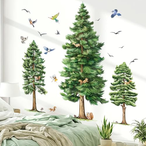 wondever Wandtattoo Baum Kiefer XXL Wandsticker Aquarell Baum Grüne Pflanze | Abziehen und Aufkleben, Abziehbar, Wandaufkleber Selbstklebend für Schlafzimmer Wohnzimmer Flur Sofa Hintergrund Wanddeko